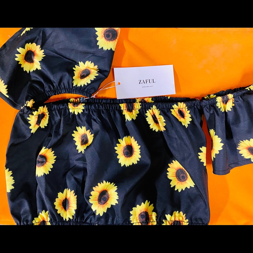 Zaful Sundlower Crop Top XS